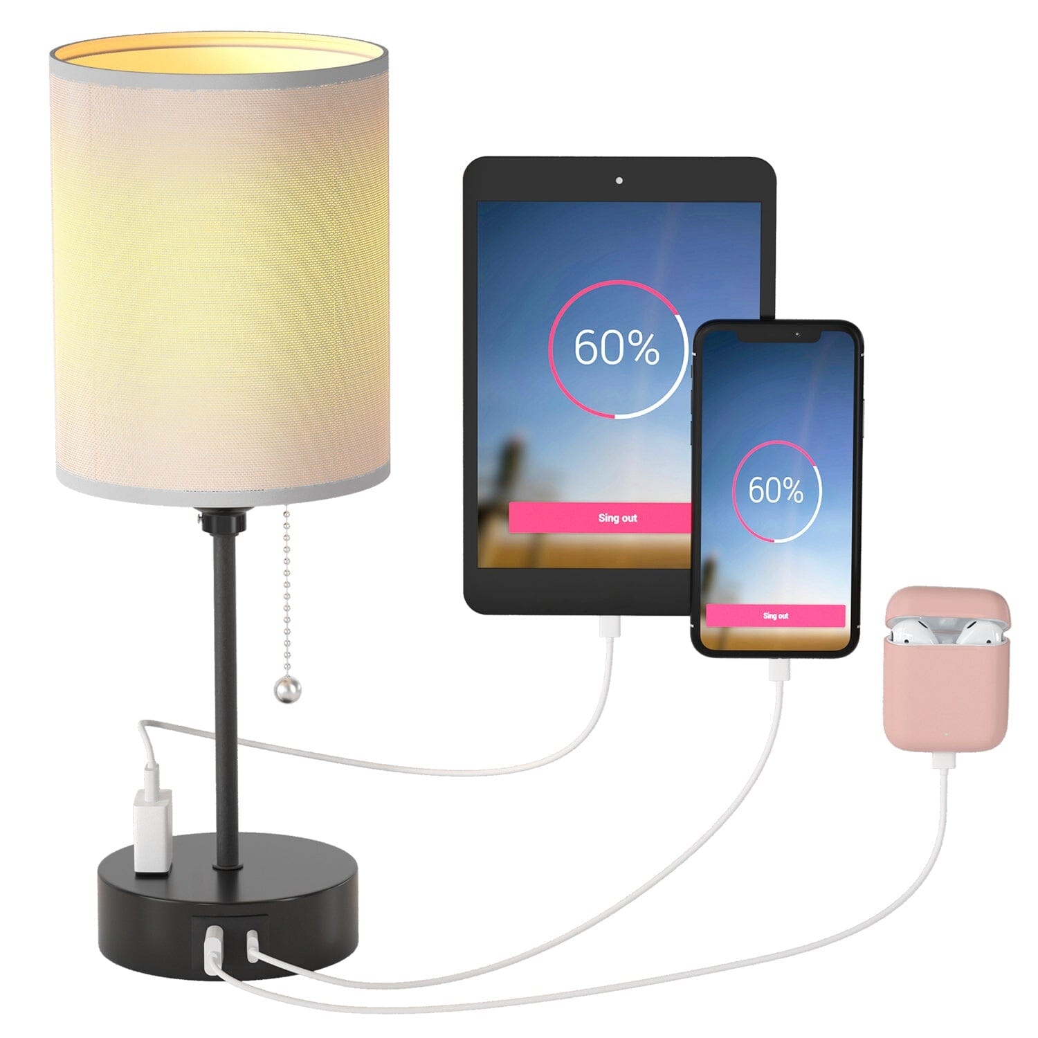 2-Pieces: Bedside Lamps 3 Color Modes USB C+A AC Output Ports Pull Chain Cheap Sale Manchester Great Sale