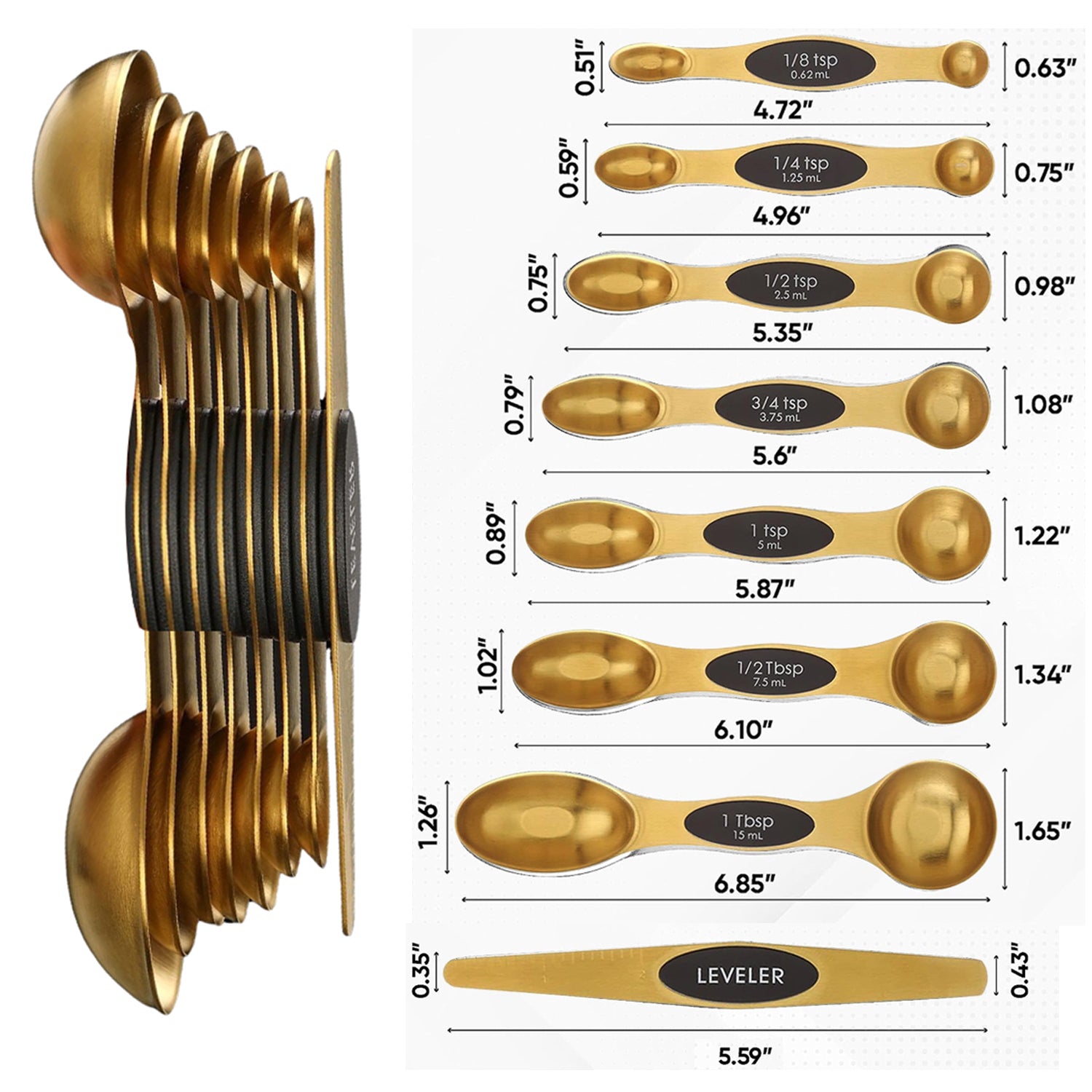 8-Piece: Double Sided Stackable Copper Magnetic Measuring Spoons Set with Leveler Free Shipping Genuine