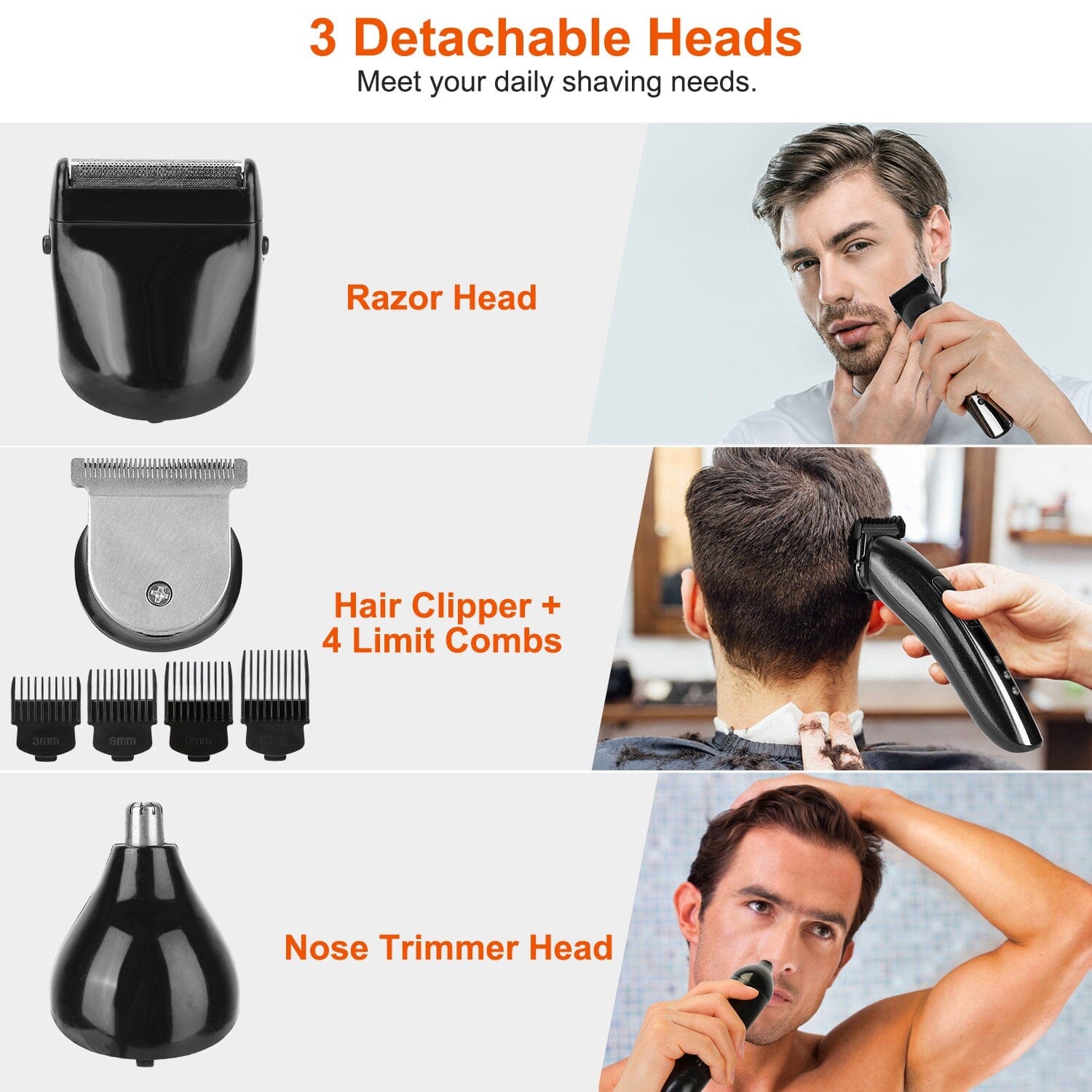 3-in-1 Rechargeable Hair Clipper Cordless Hair Trimmer Shaver Clearance Best Seller