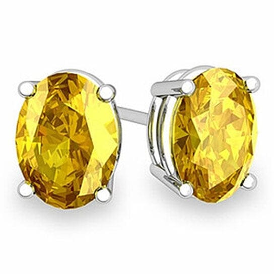 925 Sterling Silver 2.00ct Genuine Oval Yellow Sapphire Stud Earrings Very Cheap Pice