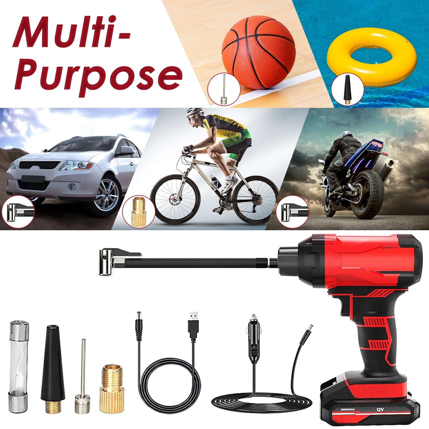 150 PSI 12V Portable Cordless Tire Pump 6000mAh Rechargeable with LED Light View Cheap Online