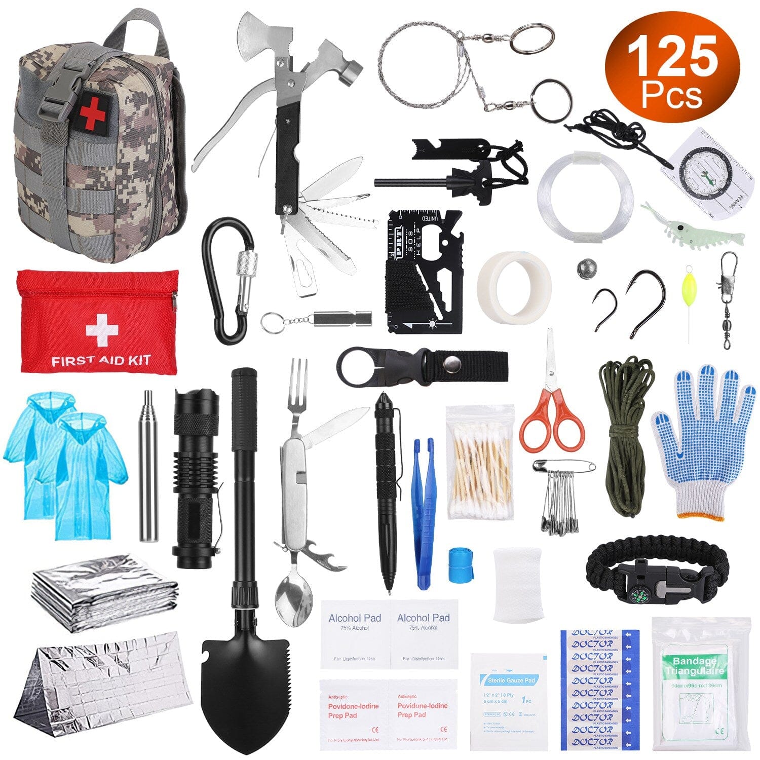 125-Pieces: Emergency Survival Gear Tactical for Outdoor Adventure Cheap Pictures