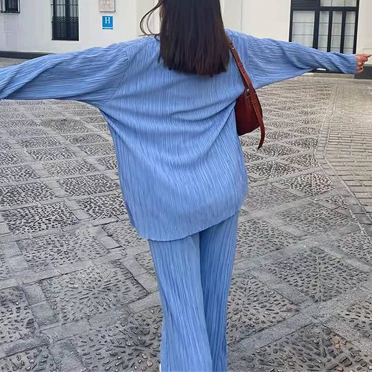 Women's Casual Long Sleeve Button Blouse Top Wide Leg Loose Streetwear Loungewear Sale Visa Payment