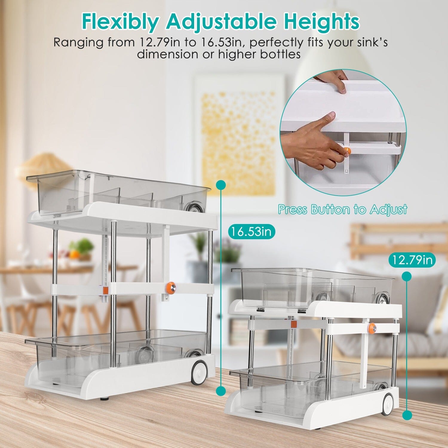 2-Tier Height Adjustable Under Sink Organizer with Flexible Wheels 2 Clear Trays Best Store To Get Sale Online