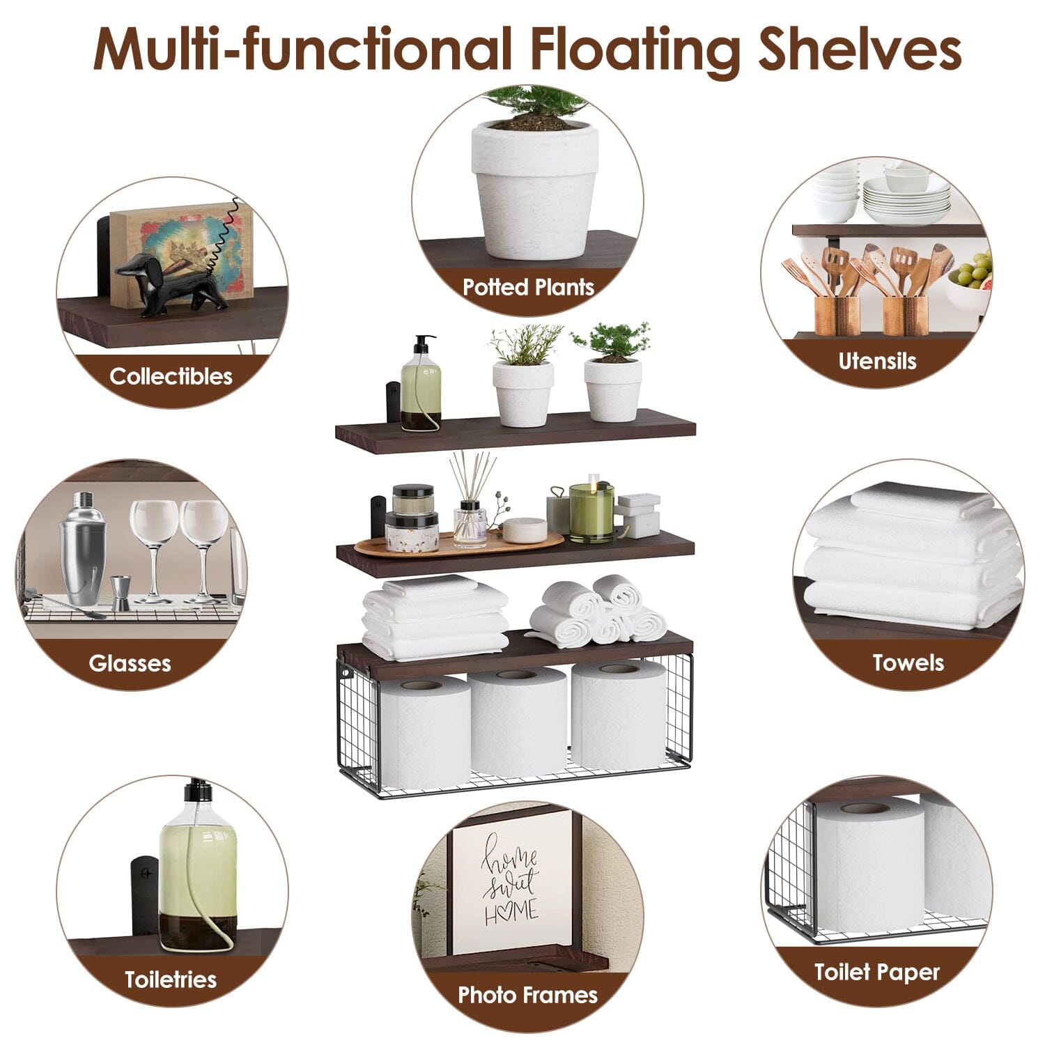 2-in-1 Floating Shelves Wall Mounted with Storage Basket Purchase Cheap Pice