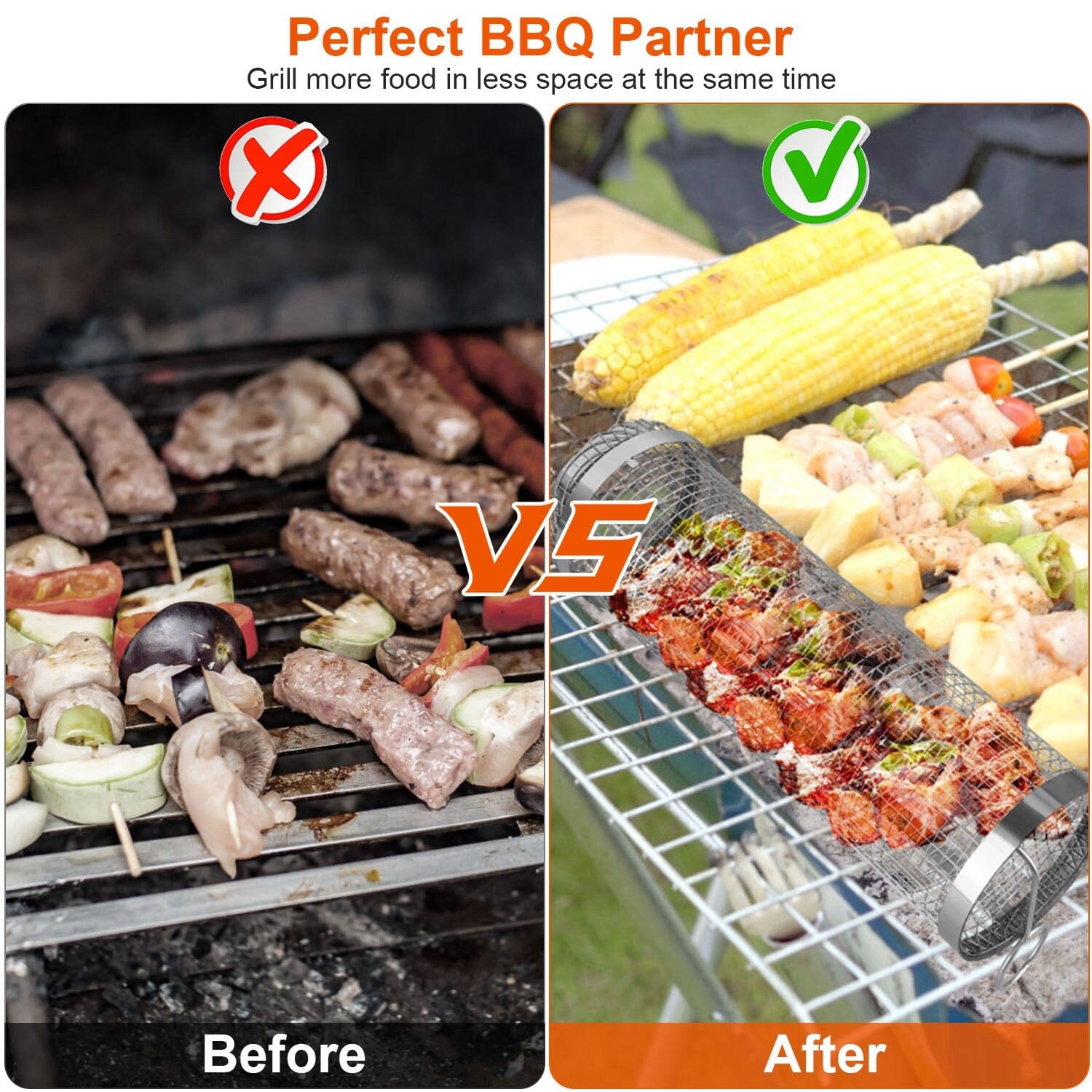 2-Piece: Portable BBQ Rolling Basket Round Stainless Steel Grill Get To Buy Cheap Pice