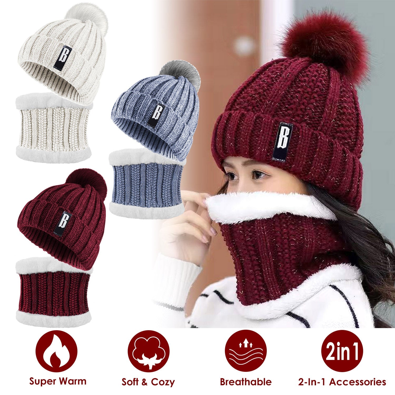 Winter Beanie Hat Scarf Set for Women Clearance Order