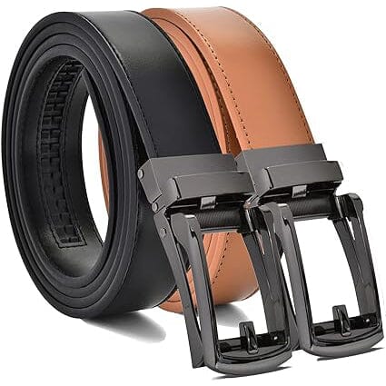 2-Pack: Carlo Fellini Mens Genuine Leather Ratchet Dress Belt with Slide Buckle Best Pices