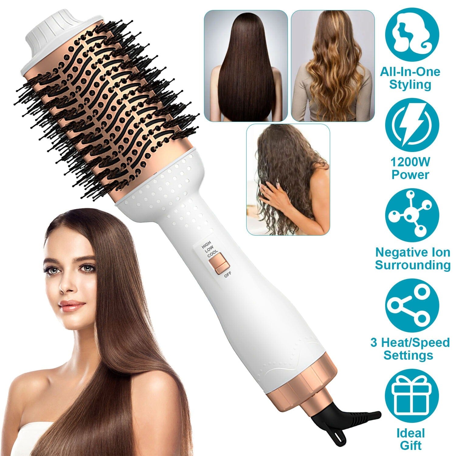 4-in-1 Hari Dryer Brush Curling Styler Volumizer Straightener Negative Ion Anti-Frizz 2025 New