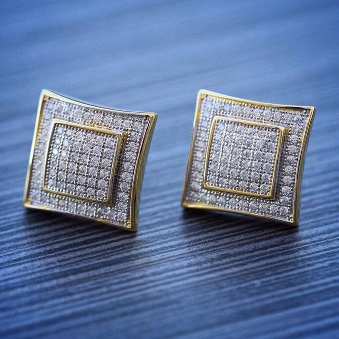 Men's Solid 14k Gold Large Square Lab Diamond Screw Back Earrings Cheap Sale 100% Original