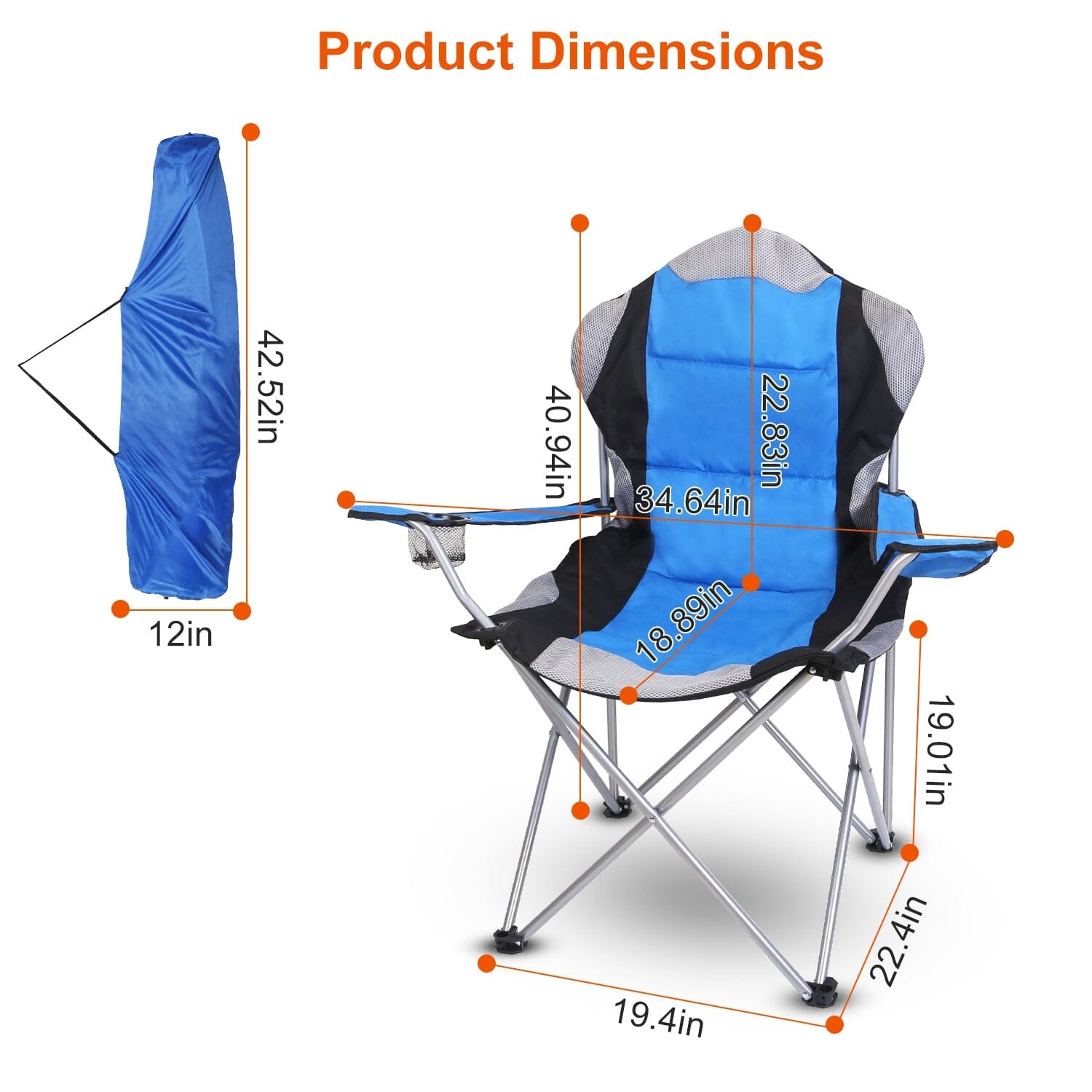 Padded Seat Arm Back Foldable Camping Chair Heavy Duty Steel Lawn Cheap Sale Supply