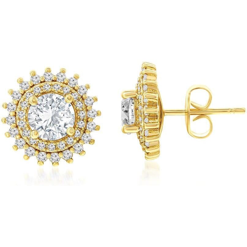 14k Gold-Plated Brass Stud Earrings with 7mm Cubic Zirconia Center Stone Best Wholesale Online