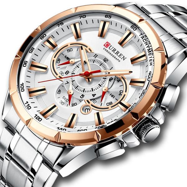 CURREN Men's Multifunctional Chronograph Calendar Quartz Waterproof Full Steel Watch Outlet Deals