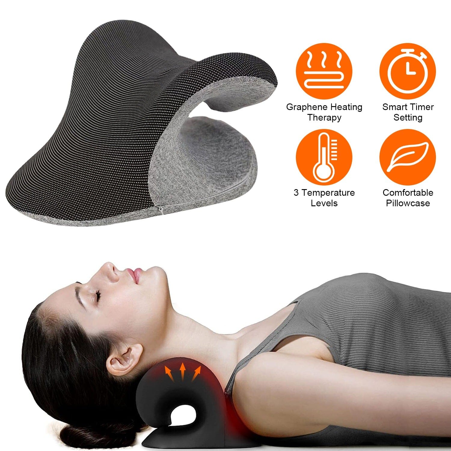 Ergonomic Heated Neck Stretcher Cervical Traction Therapy Pillow with Graphene Heating Pad Outlet Huge Surprise