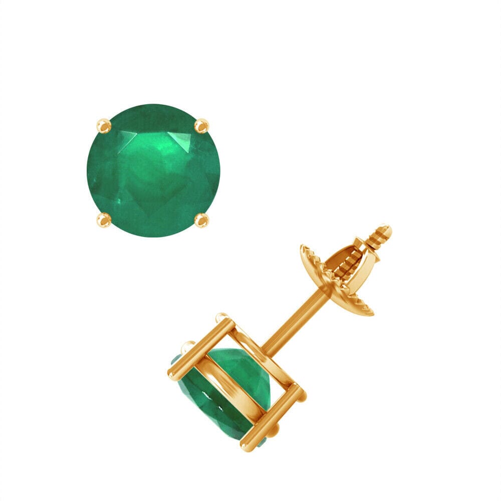 1 Carat Total TW Round Natural EARTH-MINED Round Brilliant Emerald Studs Earrings in 14K Yellow Gold with Screw Backs Outlet Where Can You Find