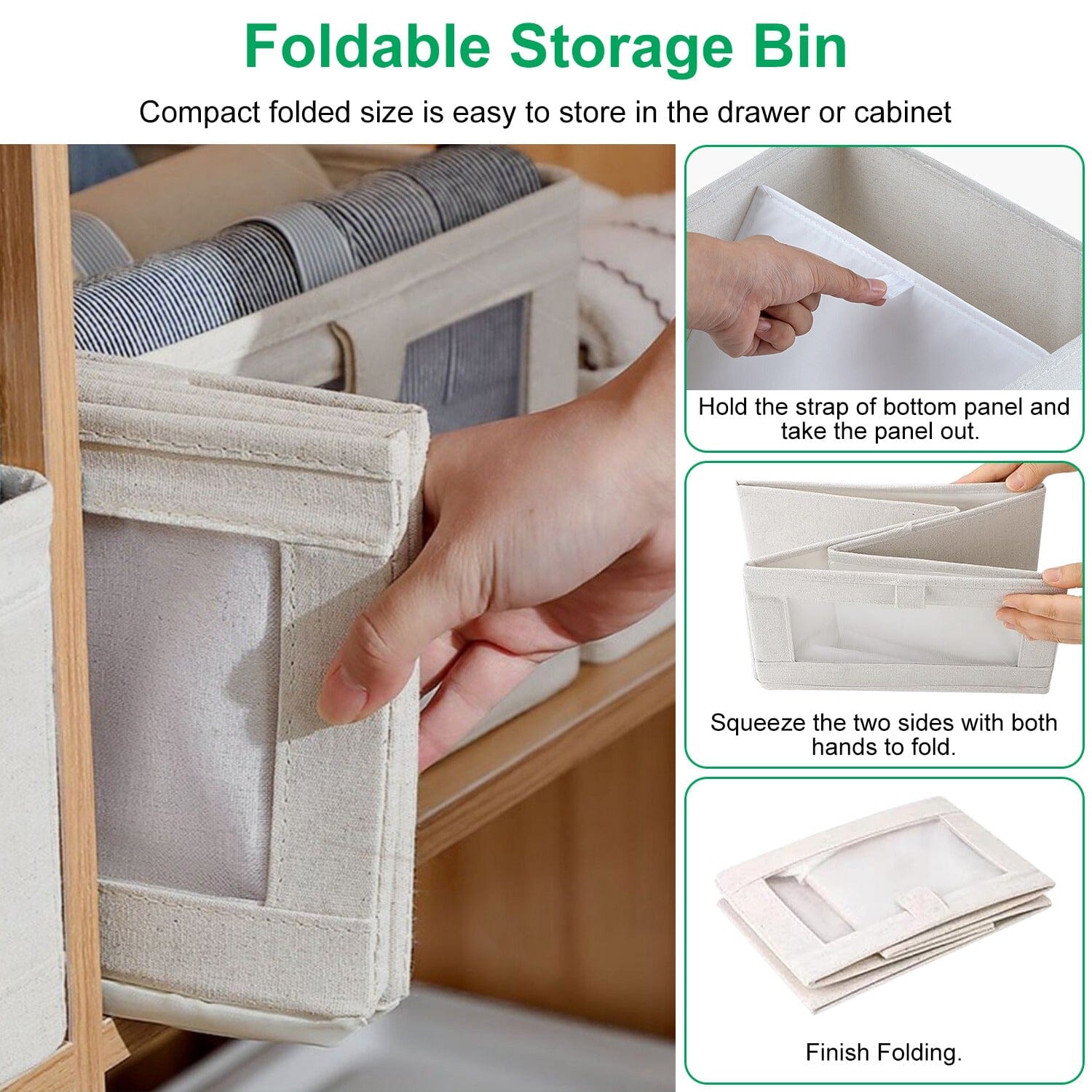 4-Pieces: Foldable Linen Clothing Storage Bin with Visible Clear Window High Quality For Sale