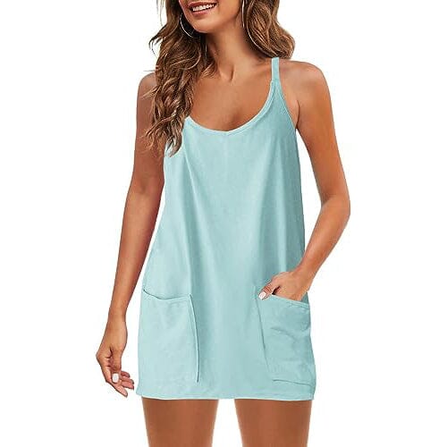 Womens Summer Sleeveless Mini Dress V Neck Spaghetti Strap with Pockets Free Shipping Finishline