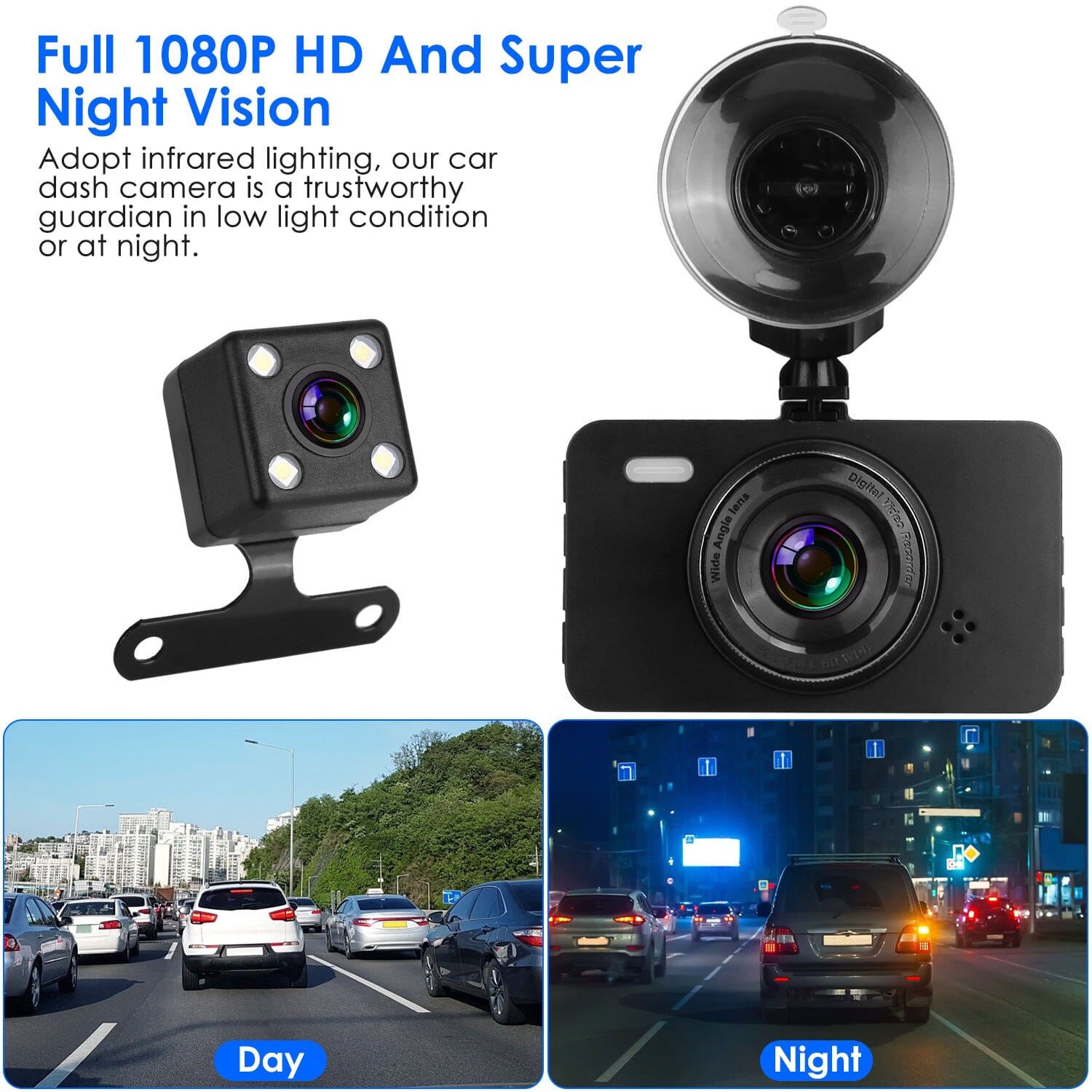 1080P Dual Dash Cam 3 Screen with Front and Rear Camera G-Sensor Motion Night Vision Loop Recording 2025 New For Sale
