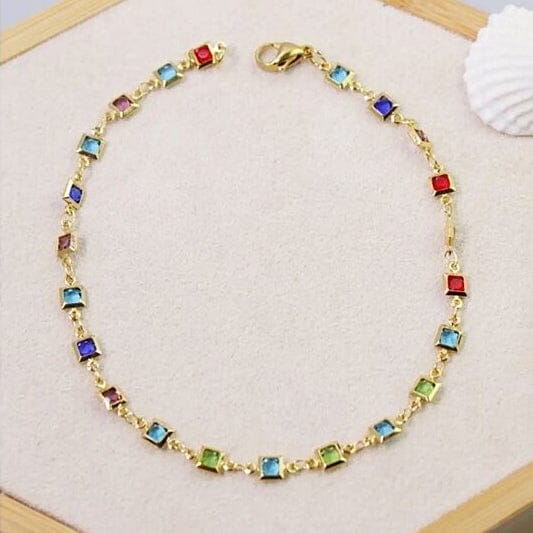 Light Multi Color Crystal Square Ankle Bracelet Free Shipping Genuine