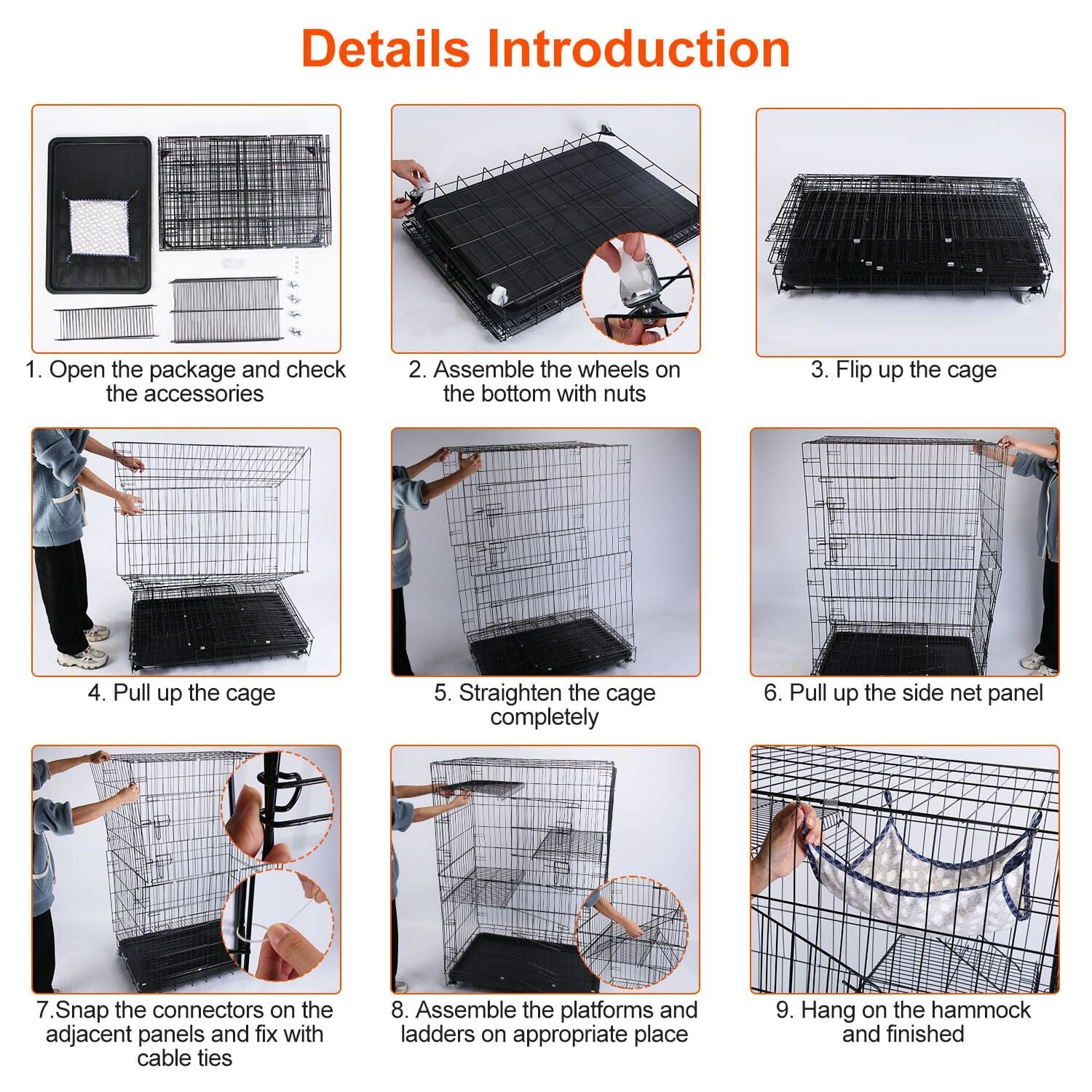 4-Tier Cat Cage with 360° Lockable Wheels, 3 Doors, 3 Ladders and 1 Hammock Fashionable Cheap Online