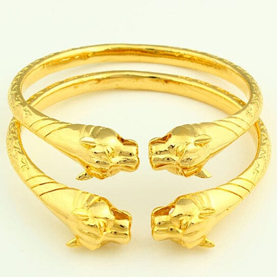 2-Piece Set: 18k Yellow Gold Filled High Polish Finish Lion Adjustable Bangle Fast Delivery Sale Online