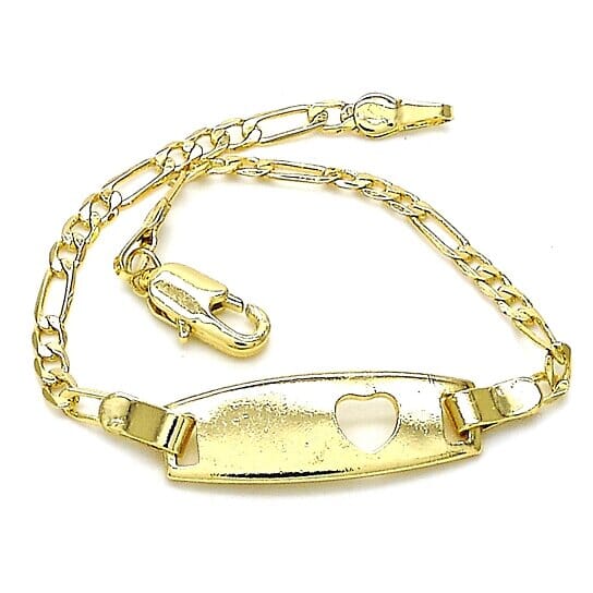 18k Gold Filled High Polish Finish Figaro Heart Link ID Name Bracelet Outlet Cheap Quality