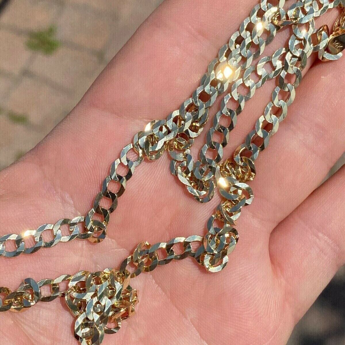 10k Yellow Gold 5MM Curb Chain Cuban Link Necklace 16-30 Made In Italy Outlet New Arrival
