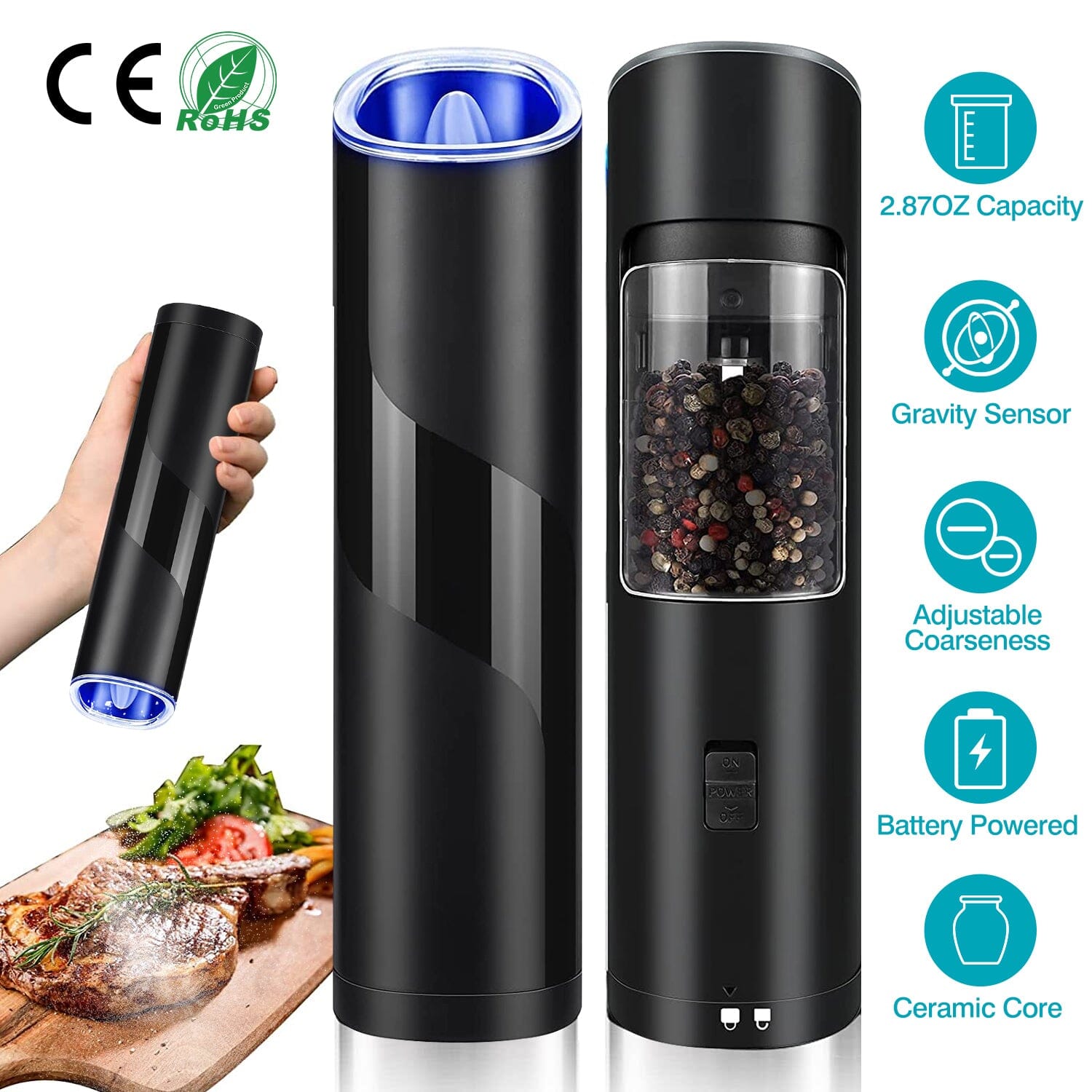 Electric Salt and Pepper Grinder LED Indicator Adjustable Coarseness Free Shipping Buy