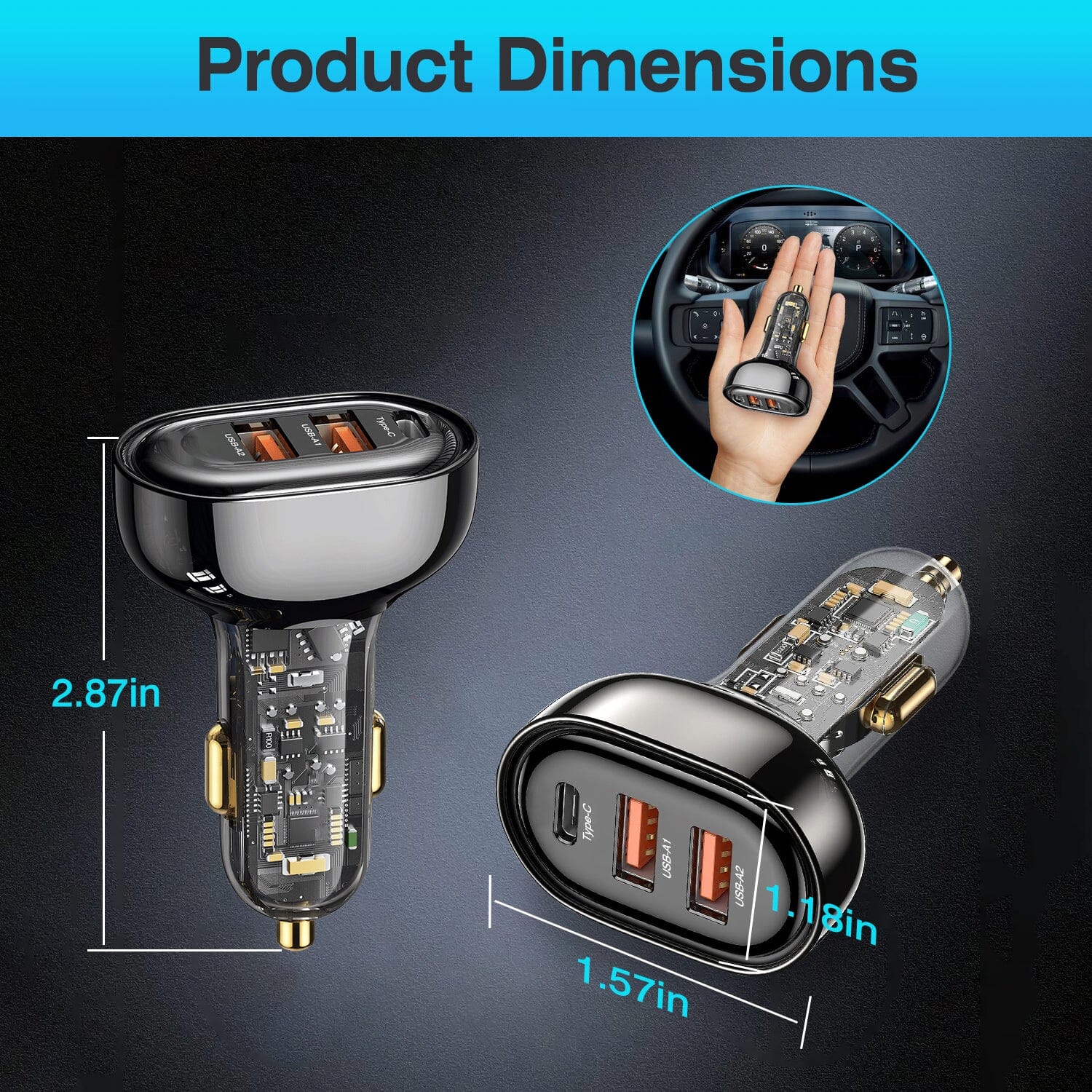 90W 3 Ports Fast Car Charger USB and Type C Manchester Great Sale Online