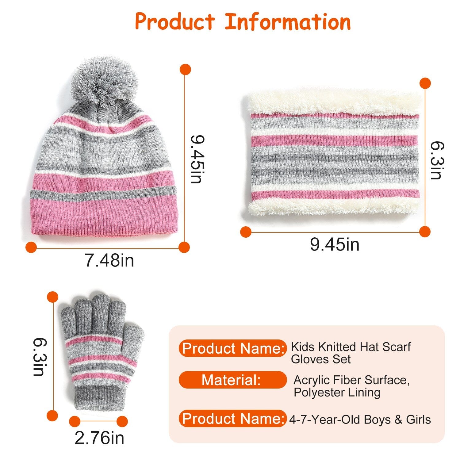 3-Piece Set: Winter Kids Knitted Warm Beanie Hat and Glove for 4-7 Years Old Really For Sale