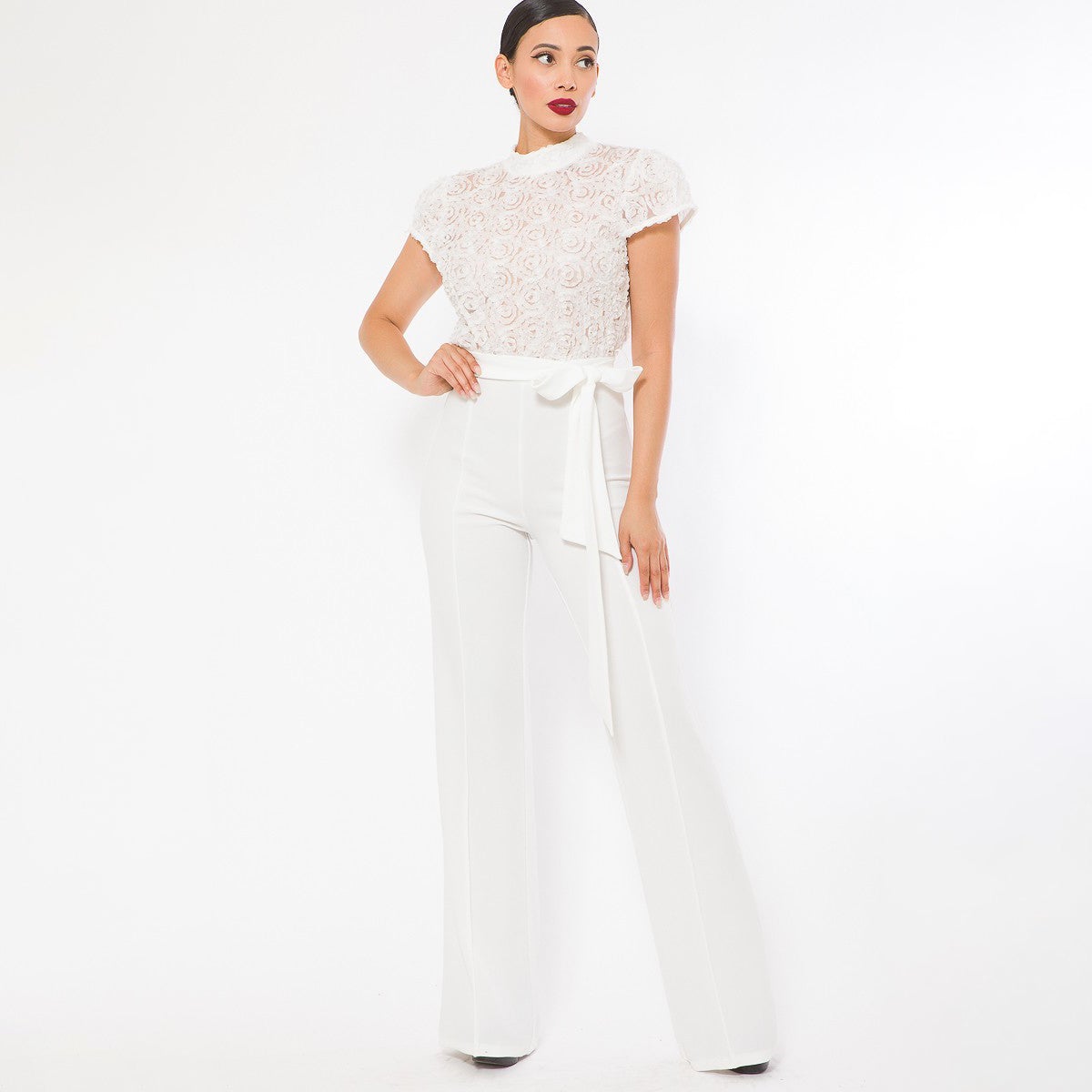 Flower Lace Top Detailed Fashion Jumpsuit For Sale Top Quality