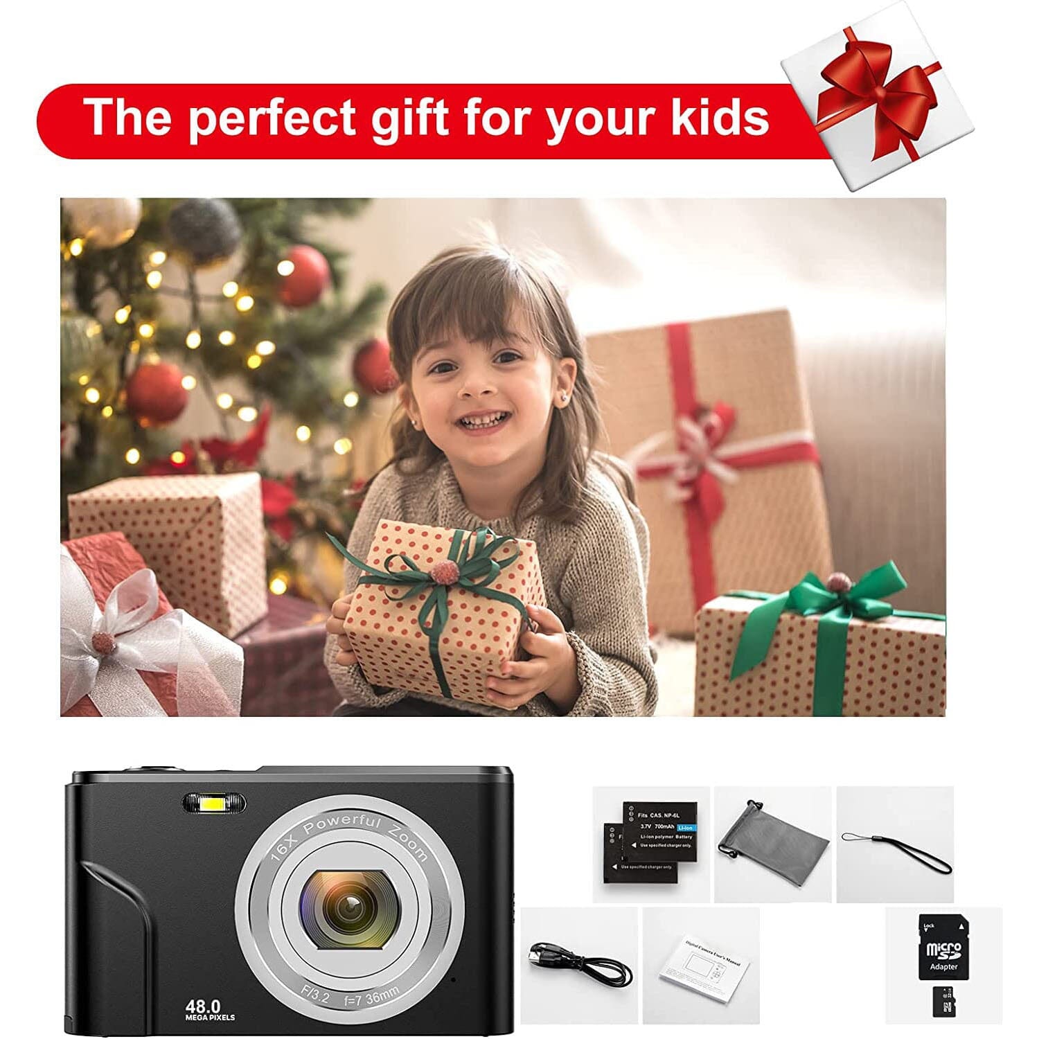 Digital Baby Camera 1080P 48MP with 32GB SD Card For Nice