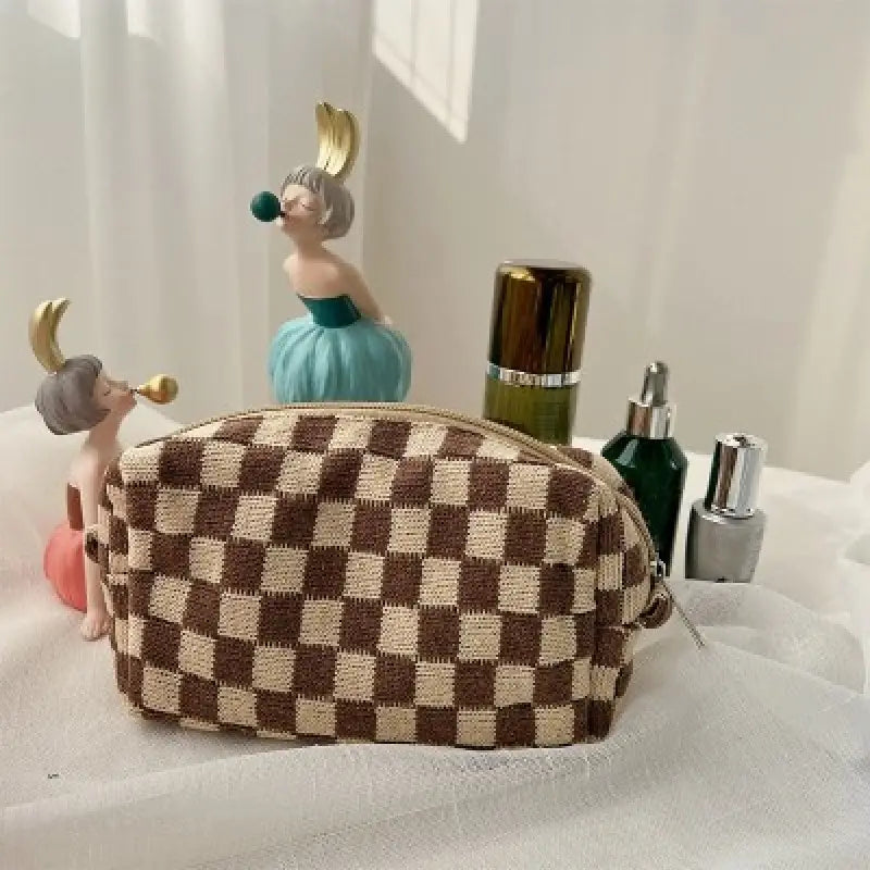 Checkered Pattern Zipper Makeup Bag Release Dates Sale Online