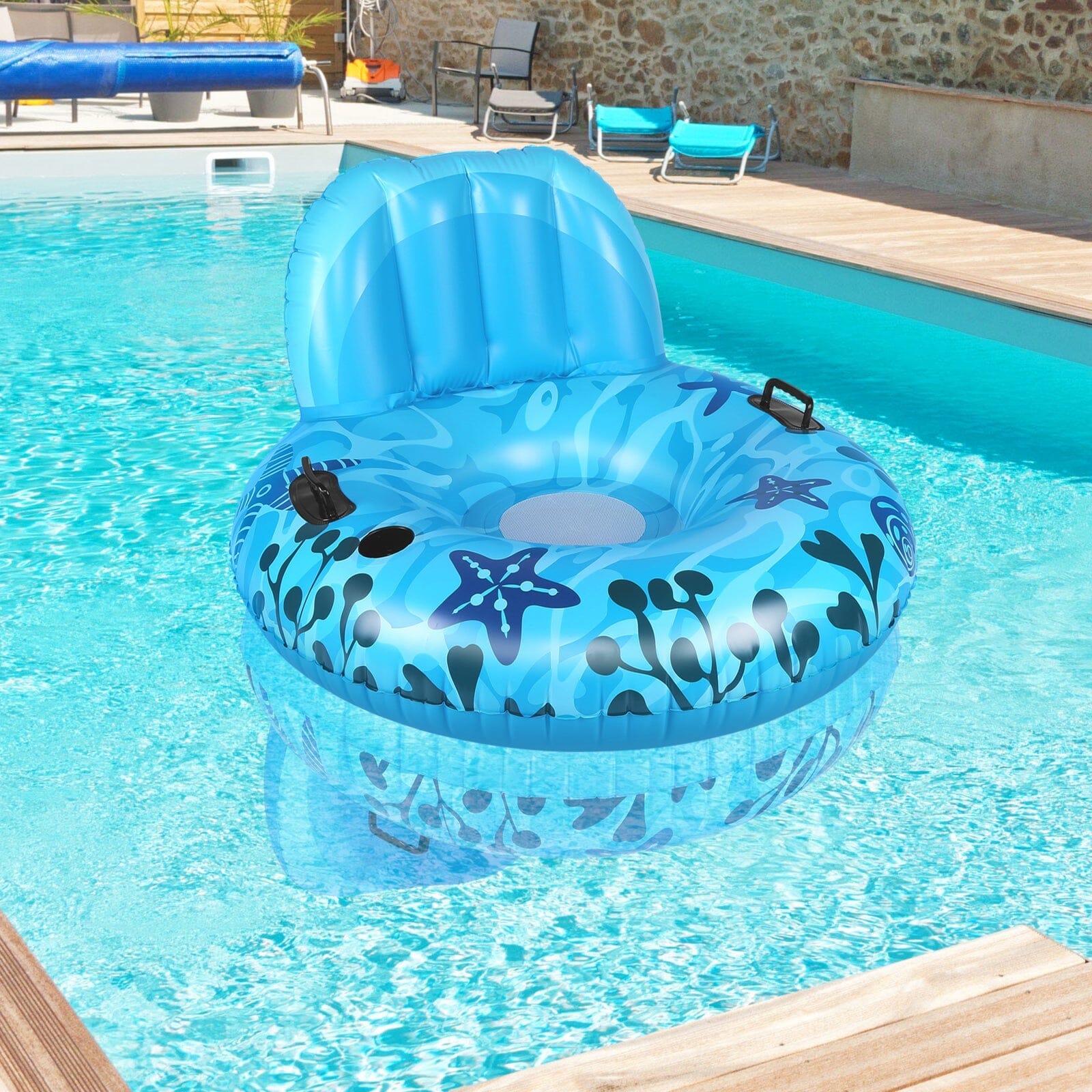 Inflatable Lounger Pool Float with Rubber Handle and Drink Holder Sale Authentic