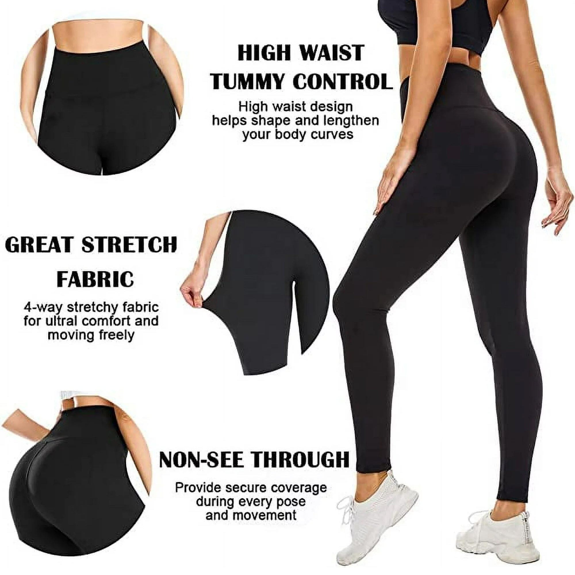 3-Pack: FULLSOFT Non See Through-Workout High Waisted Tummy Control L/XL Leggings for Women Outlet Buy