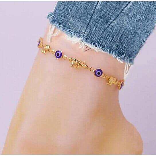 18k Gold Plated Elephant Blue Evil Eye Anklet Low Pice Fee Shipping Online