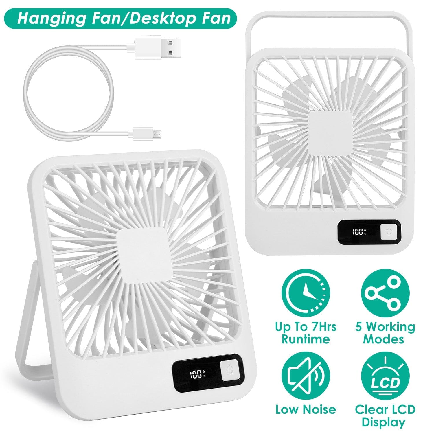 Mini Desktop Cooling Fan Rechargeable Battery Powered with LCD Display Outlet 100% Authentic