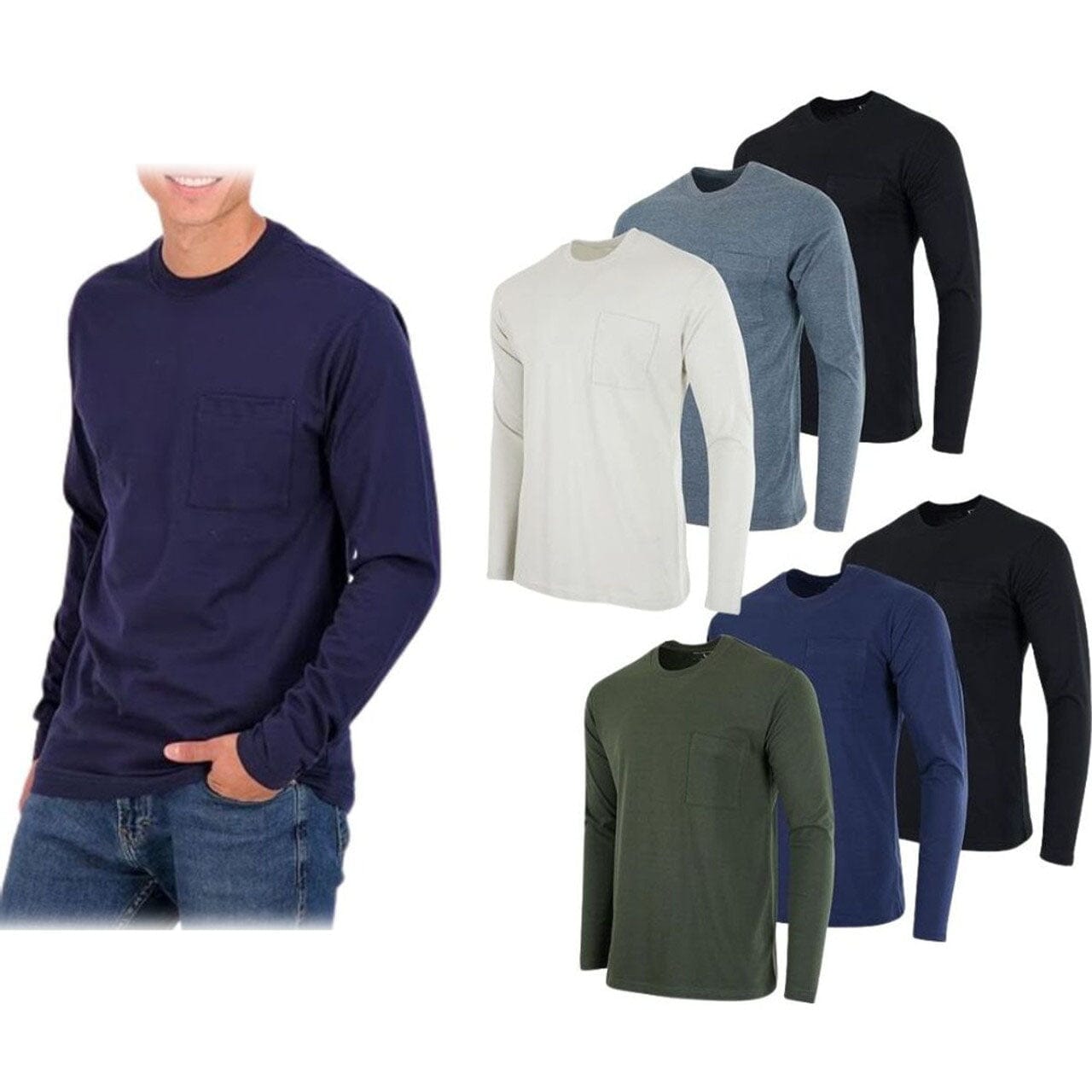 3-Pack: Men's Cotton Long Sleeve T-Shirt with Chest Pocket Order Cheap Online