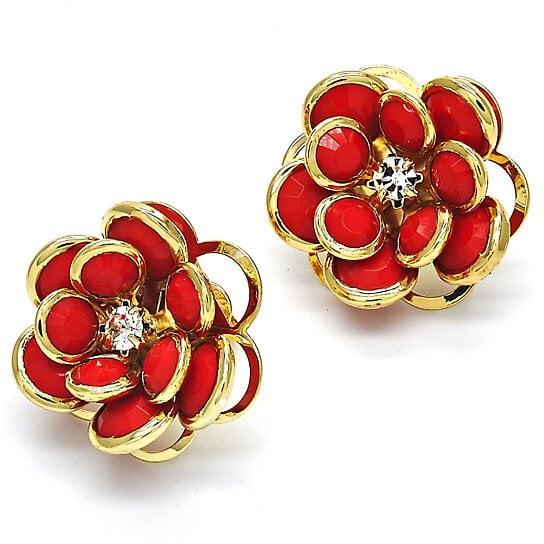 14k Gold Filled High Polish Finsh Ruby Hibiscus Crystal Stud Earring Clearance Latest