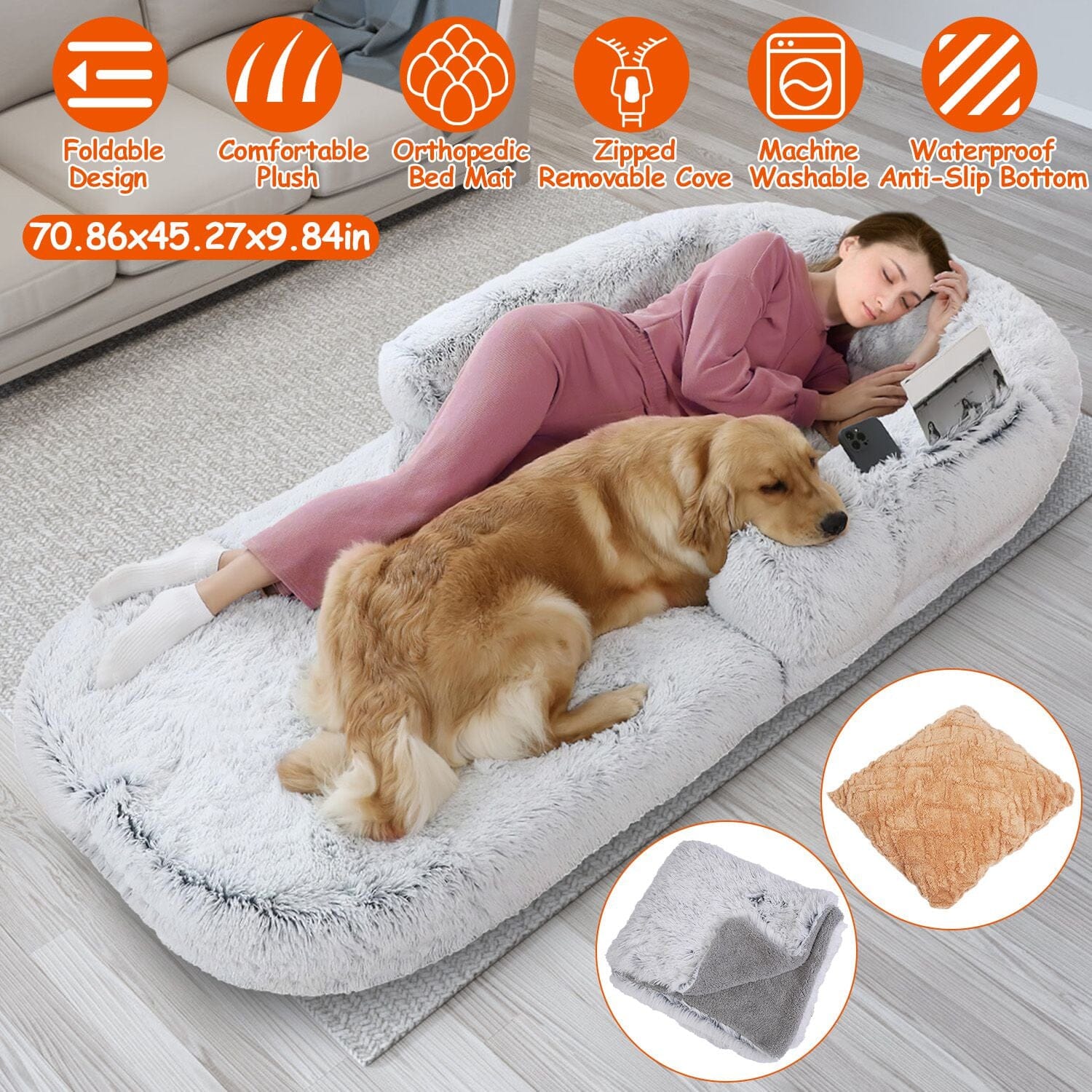 Napping Human-Sized Dog Bed Machine Washable Zipped Removable Cover Cheap Sale Many Kinds Of