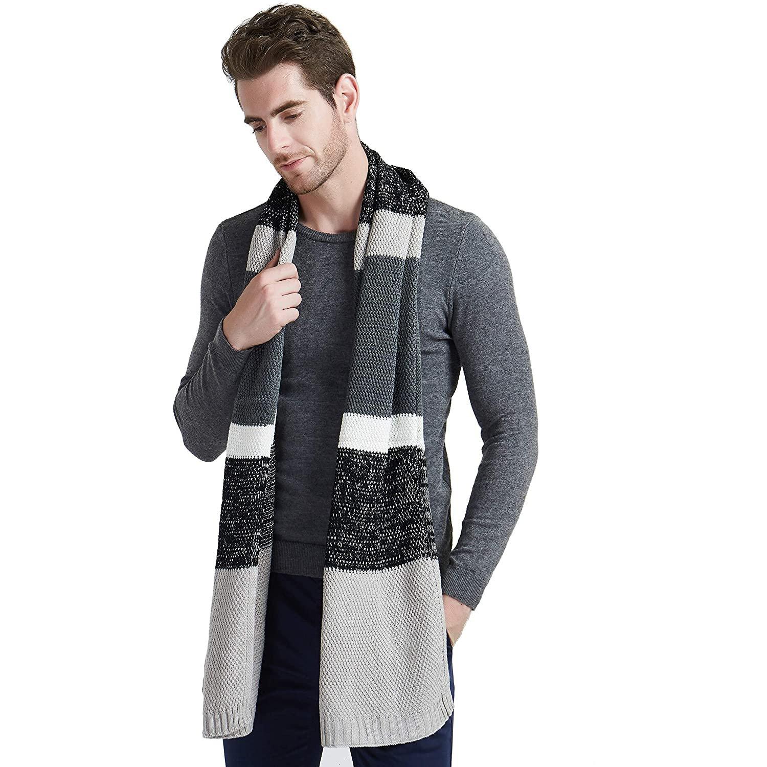 Cashmere Feel Wool Blend Long Scarf Color Block Striped Patchwork Geniue Stockist Online