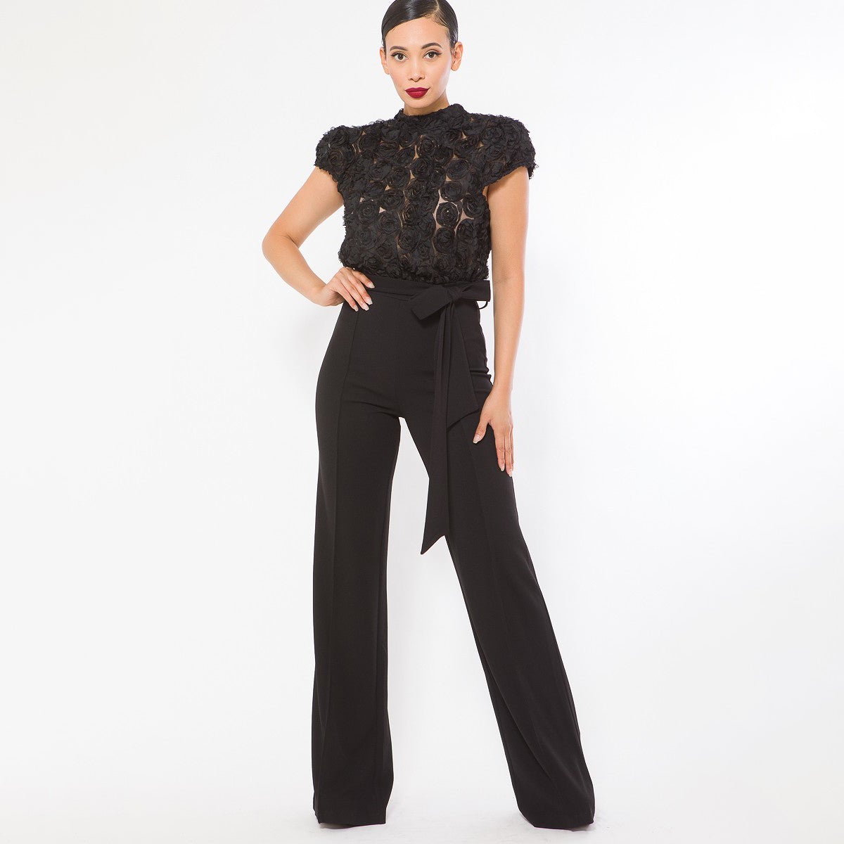 Flower Lace Top Detailed Fashion Jumpsuit For Sale Top Quality