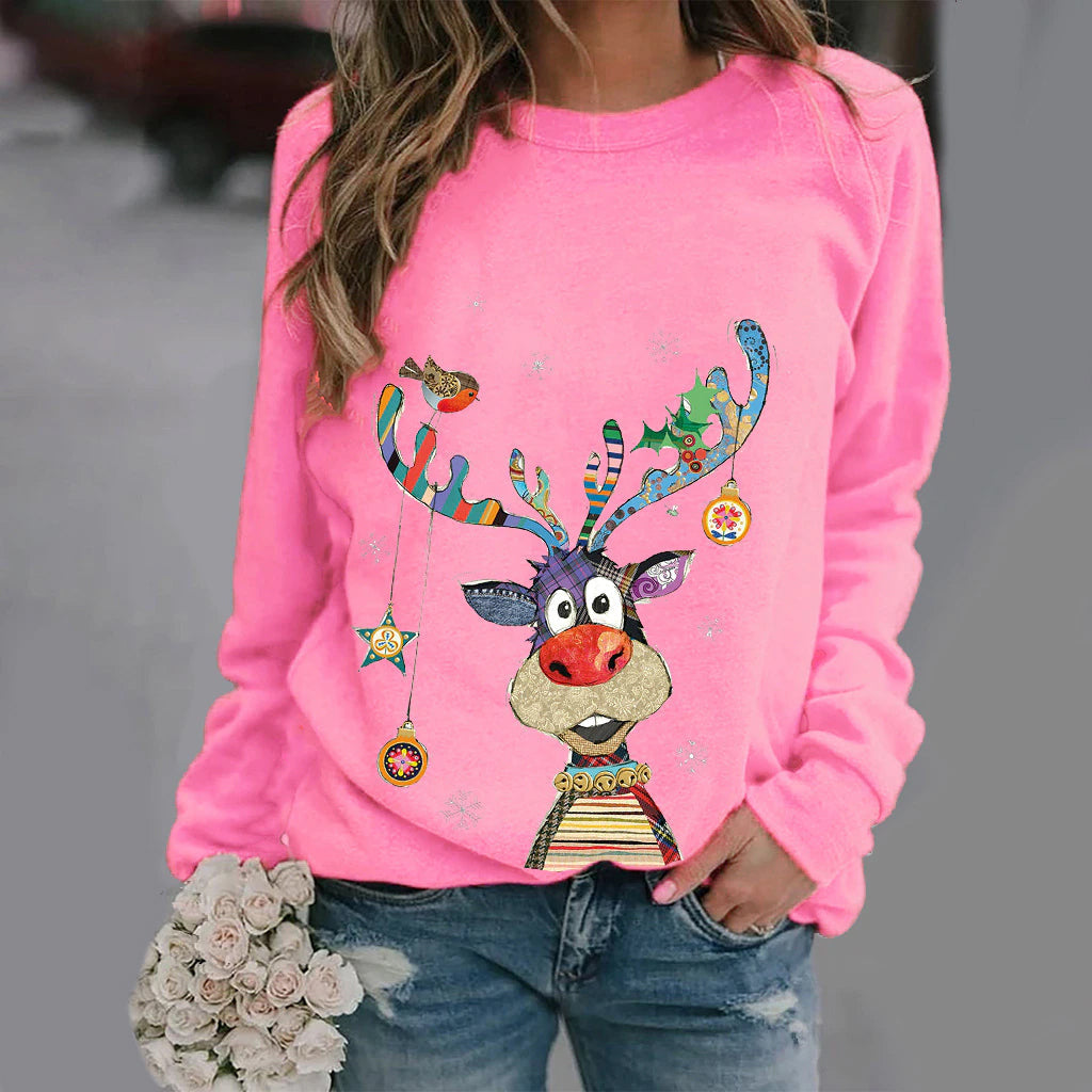 Casual O-Neck Long Sleeve Elk Print Hoodies and Pullover Tops Tees Hoody Cheapest Pice Online