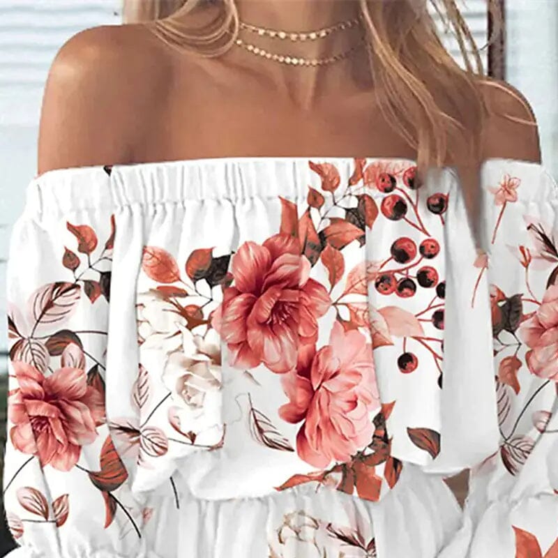 Women's 3/4 Length Sleeve Floral Ruffle Summer Spring Off Shoulder Dress Cheap Brand New Unisex