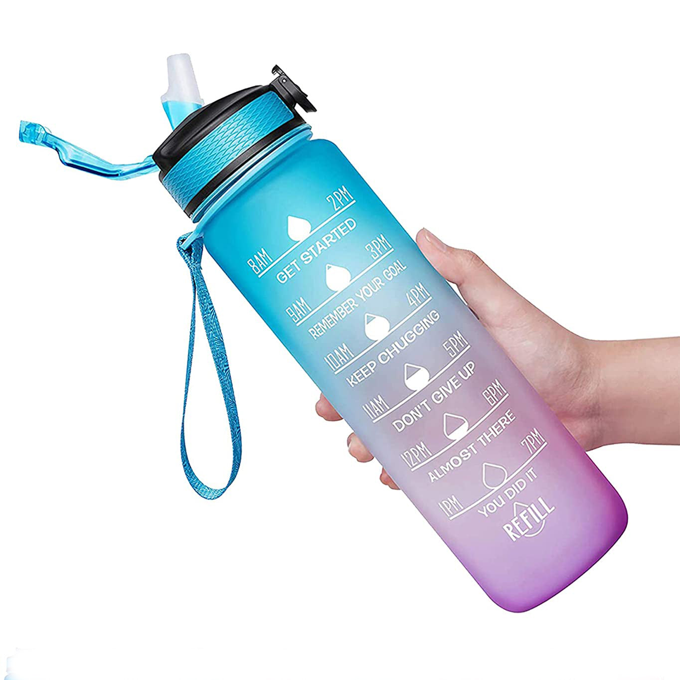 Giotto 32oz Leakproof BPA Free Drinking Water Bottle with Time Marker & Straw Free Shipping With Mastercard