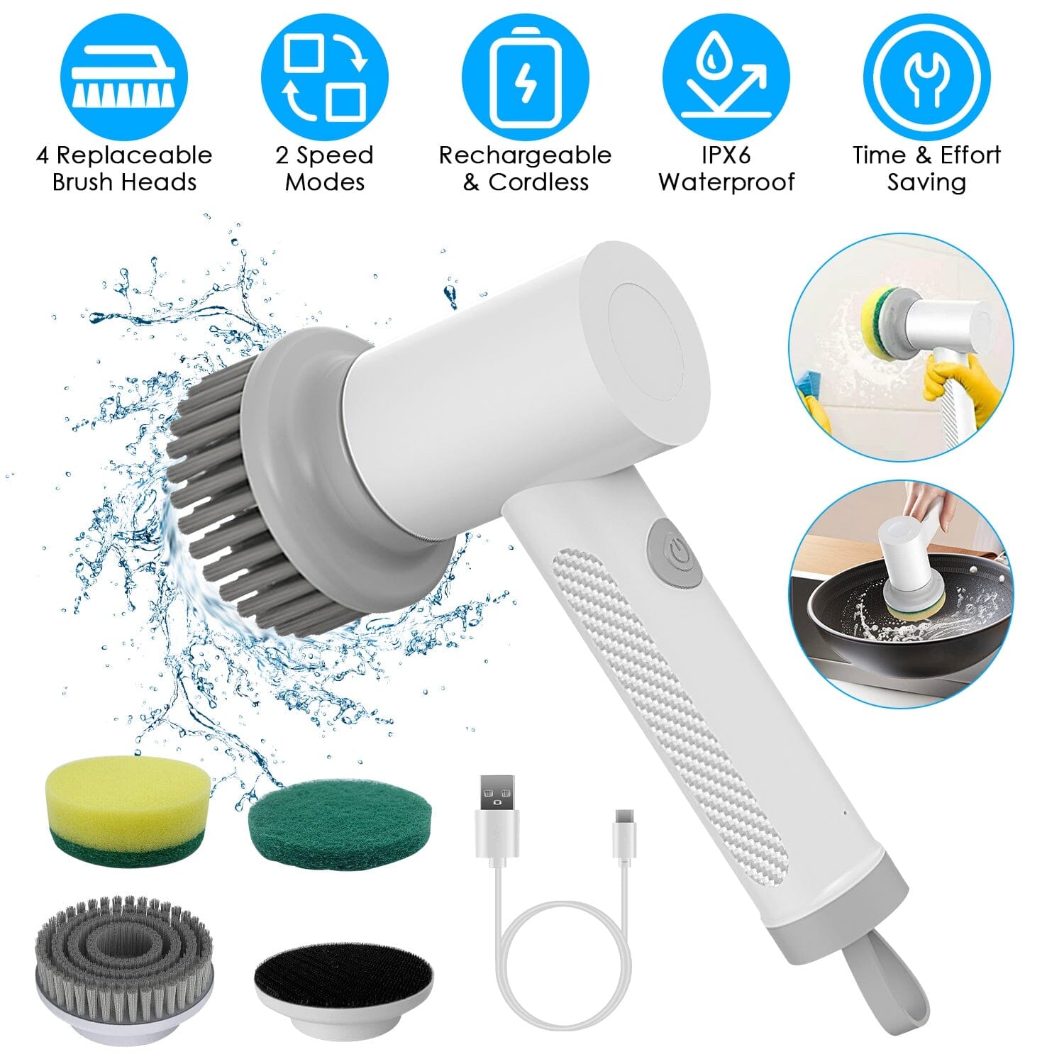 Electric Handheld Spin Scrubber Cordless Cleaning Brush with 2 Rotating Speeds Low Cost Online