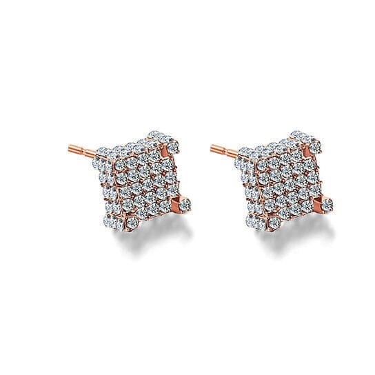 Silver Micro Pave Stud Earrings Clear Square 3D Sidestones Outlet Affordable