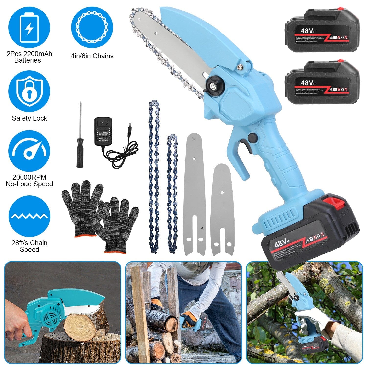 Portable Handheld Cordless Small Chain Saw Battery Powered Outlet Genuine