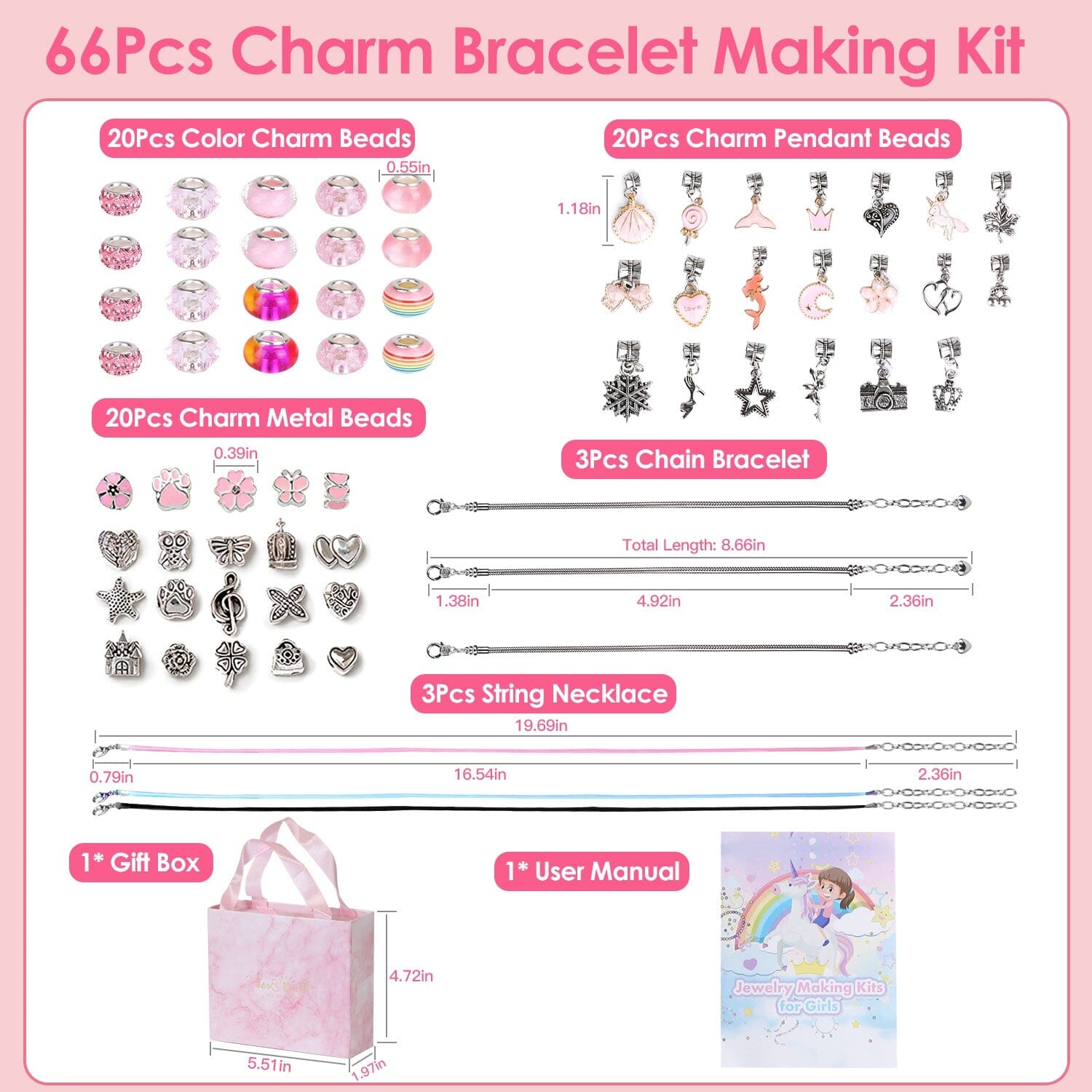 66-Pieces: Charm Bracelet Making Kit Cost For Sale