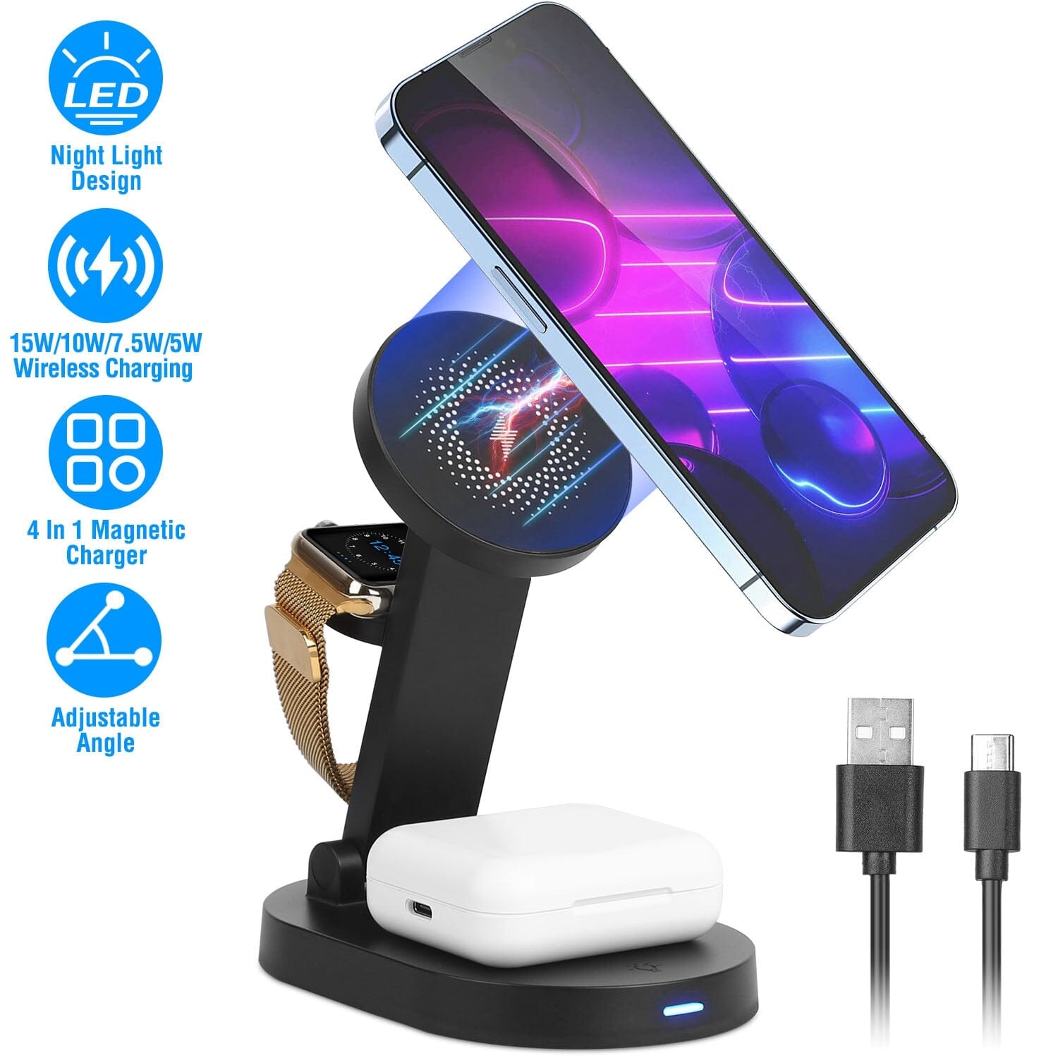 4-in-1 15W Foldable Magnetic Wireless Charging Station Cheap Sale Cheap